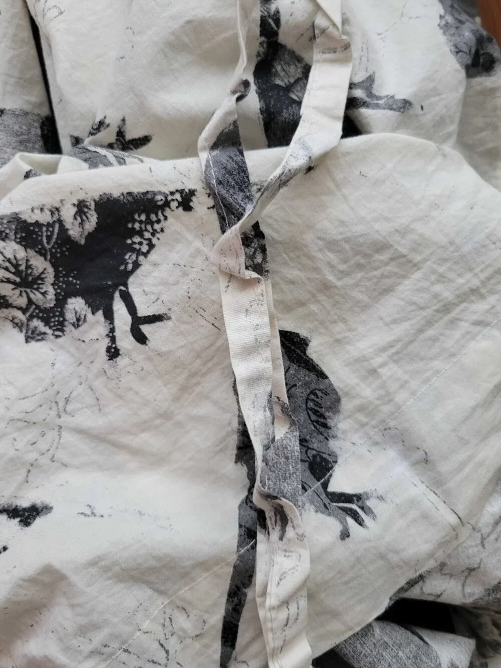 West Elm Organic Cotton Bird Collage Block Print Duvet Cover Double Sided F/Q